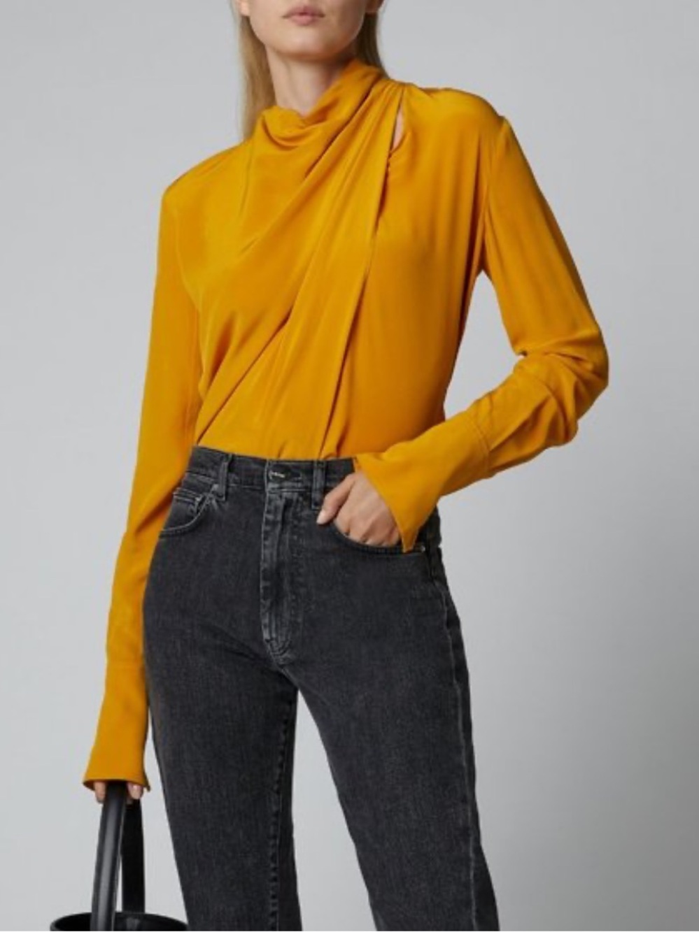 A.L.C. Sophie top Size 0 orange/mustard yellow silk tie neck blouse